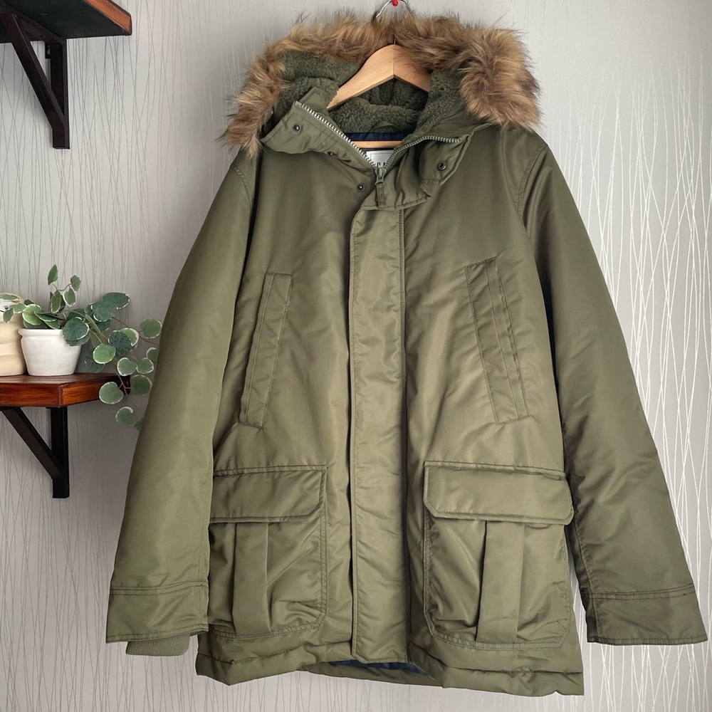 Gap Men’s Olive Green Winter Parka Cold Control Max Snorkel Coat Size Large - Picture 4 of 16
